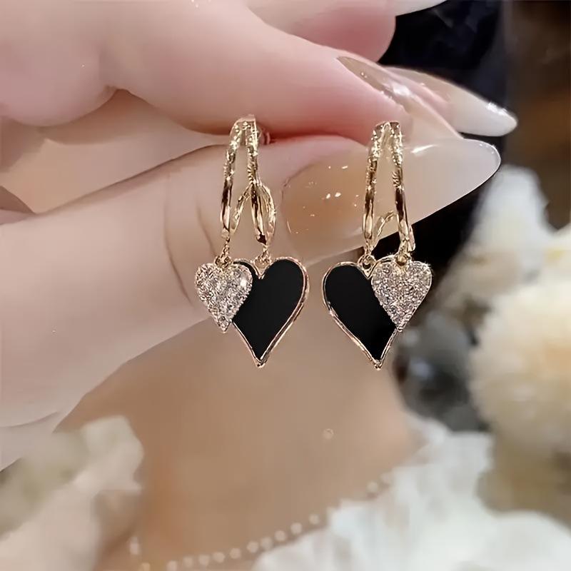 Vintage Hohl Zirkon Herz Ohrringe für Damen Strass Gold Farbe Herz Tropfen Ohrring Luxus Hochzeit Paar Schmuck Geschenke