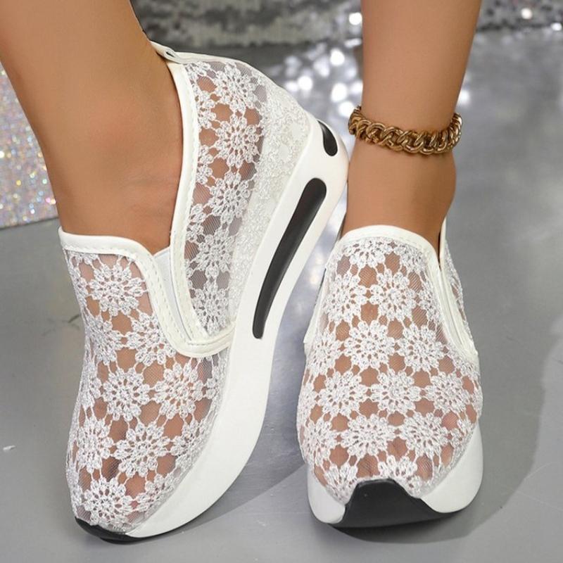 2026 New Women Sneakers Fashion Embroidered Platform Sneakers Women Breathable Mesh Sports Shoes Woman Thick Sole Slip on Shoes