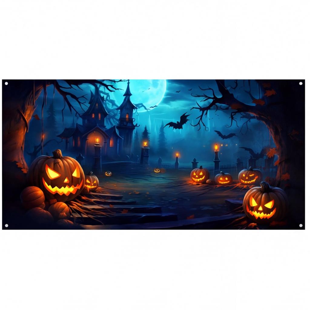Halloween Garage Door Cover 7x16 Ft Large Hanging Backdrop With Spooky Design for Outdoor Home Yard Decor Halloween Parties Garage Wall Decoration