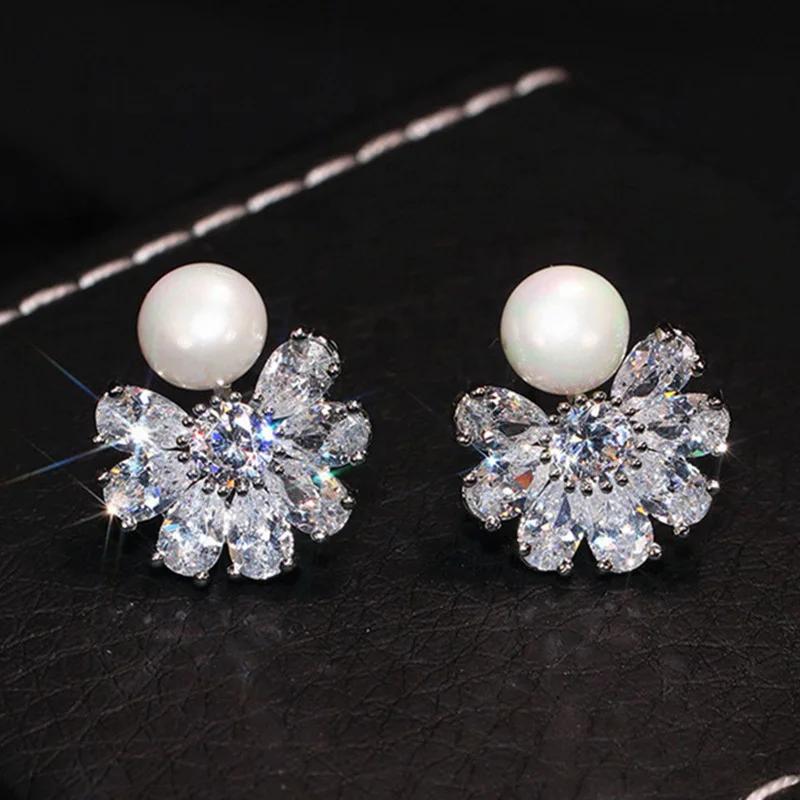 Temperament Imitation Baroque Pearl  Drop Earrings for Women Elegant Shiny Cubic Zirconia Wedding Delicate Jewelry Gifts