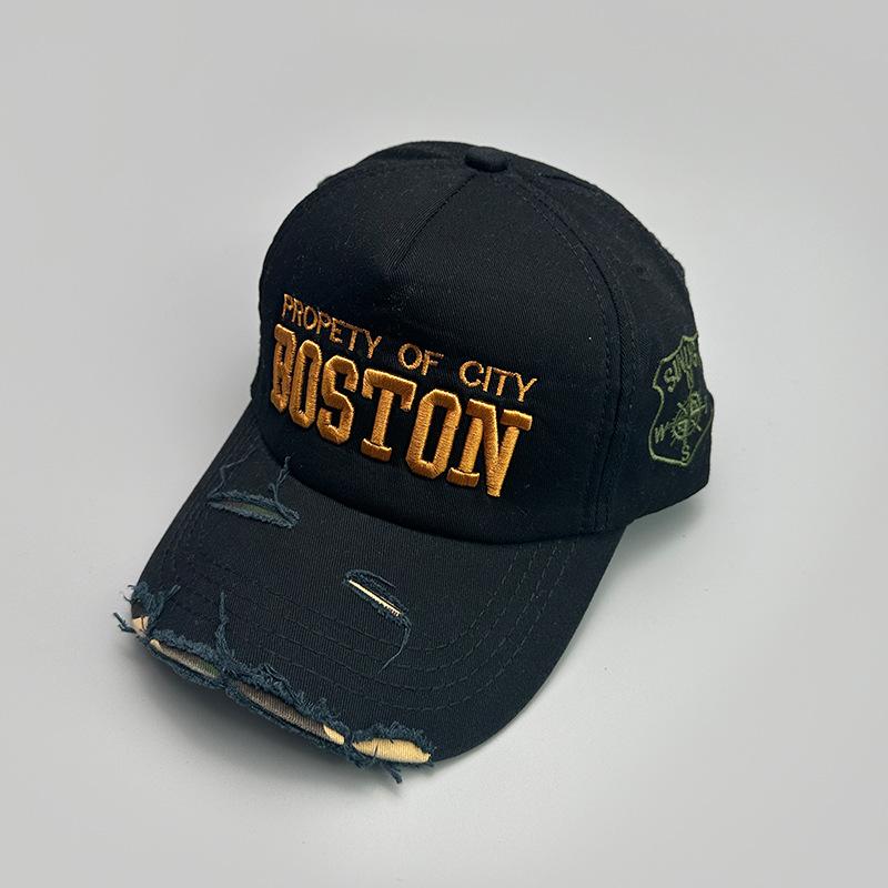 Personalized Street American Embroidery Letter Baseball Cap Men'S And Women'S Shade Ripped Wind Retro Cap