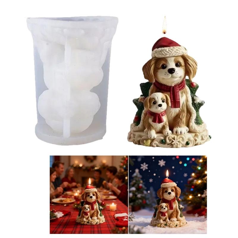 Christmas Candle Silicone Mould Dog Figurine Silicone Mold For Epoxy Resin Craft Handmade Candle Soap Chocolate Baking