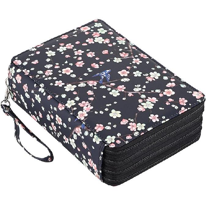 BTSKY Colored Pencil Case- 200 Slots Pencil Holder Pen Bag Large Capacity Pencil Organizer with Handle Strap Handy Colored Pencil Box with Printing