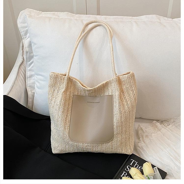 

Простая соломенная сумка женская 2025 лето новая большая вместительная сумка-тоут для поездок в стиле кэжуал, высококачественная сумка на плечо
