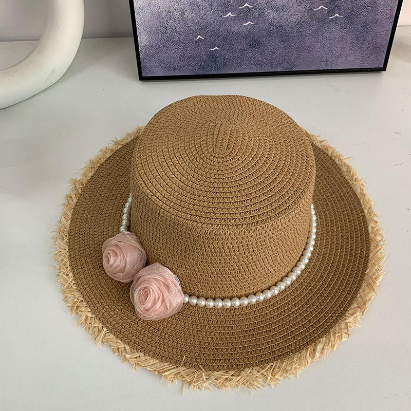 100.00kg Plus Size Women's Big Brim Grass Bows Hand-Woven Seaside Beach Hat Sun-Proof Face Cover Sun-Shade Straw Hat