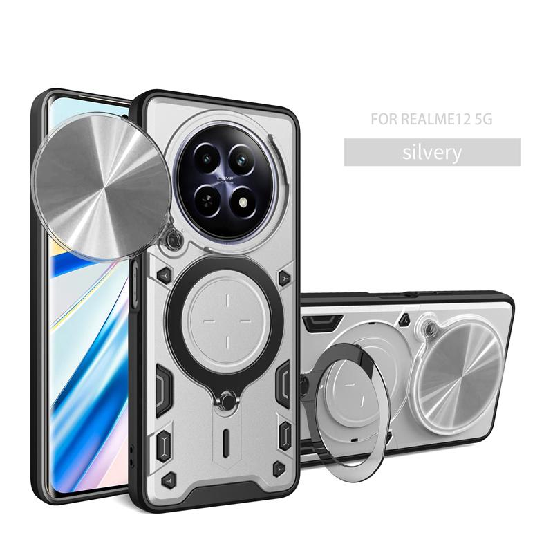 For OPPO Realme 12 5G Case Slide Lens Camera Protect Armor Phone Case For Realmi 12 Realme12 5G Magnetic Metal Ring Holder Cover