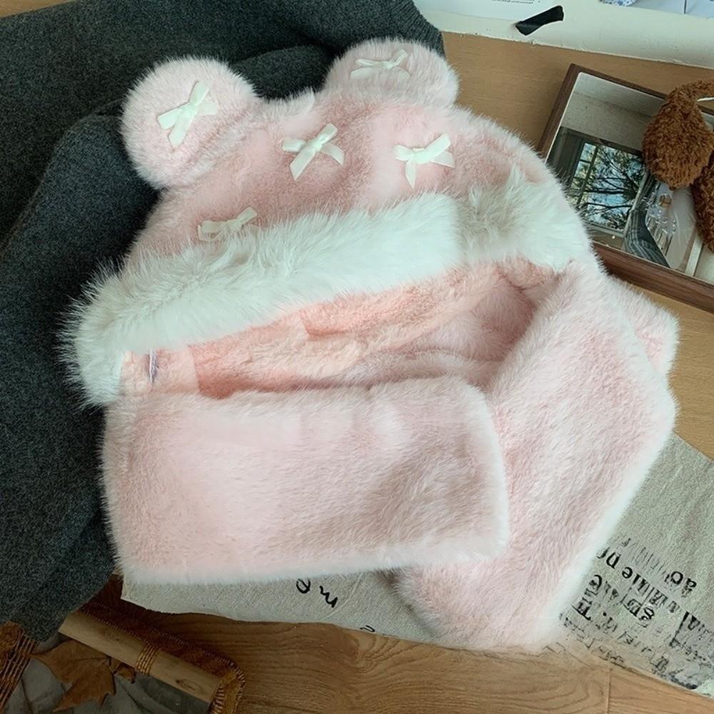 Fluffy Bow Ear Protection Hat Thickened Lei Feng Cap Personality Beanies Cap  Winter/Autumn