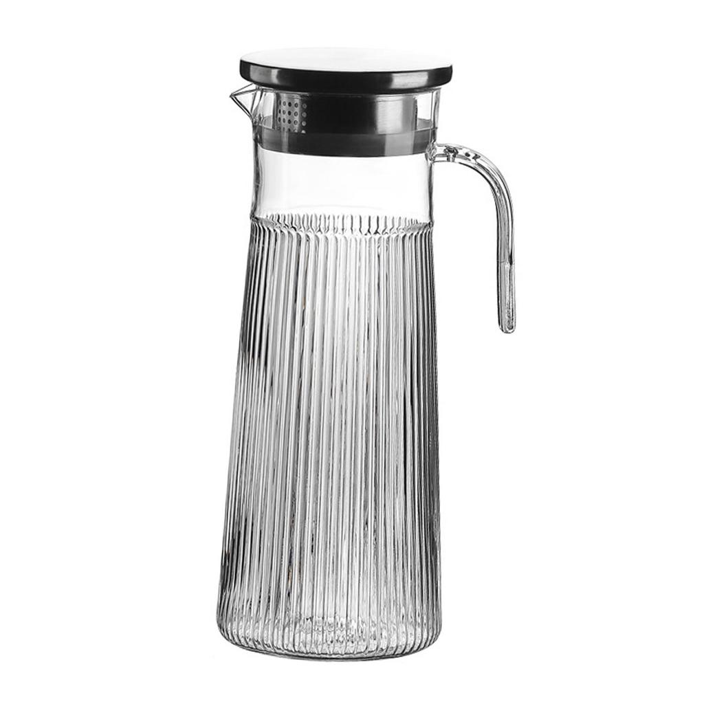 Beverage Pitcher Antifall and Lid Hotel PC Striped Beverage Carafe Iced Tea Water Pitcher Transparent Drinks Hot Cold Pitcher
