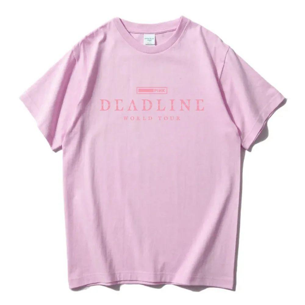Korean Band Fashion Print Cotton T Shirt BLACK and PINK WORLD TOUR DEADLINE T-shirt Summer Short Sleeve  Unisex Streetwear