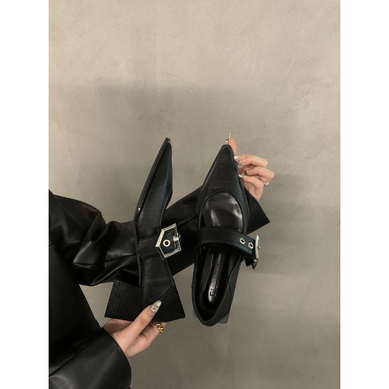 Retro Pointed Mary Jane Small Leather Shoes Women's Single Shoes Spring and Autumn New Fashion Thick Heels