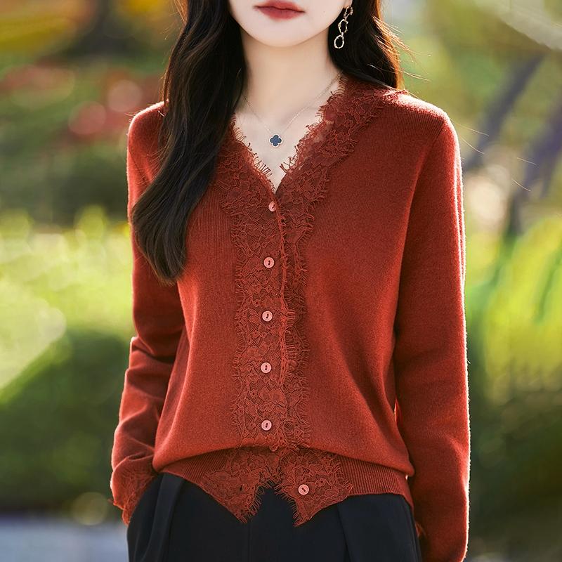 Women's Wool Sweater Qinghe Cashmere 50% Silk 50% Wool Autumn and Winter Wool Cardigan Soft and Warm