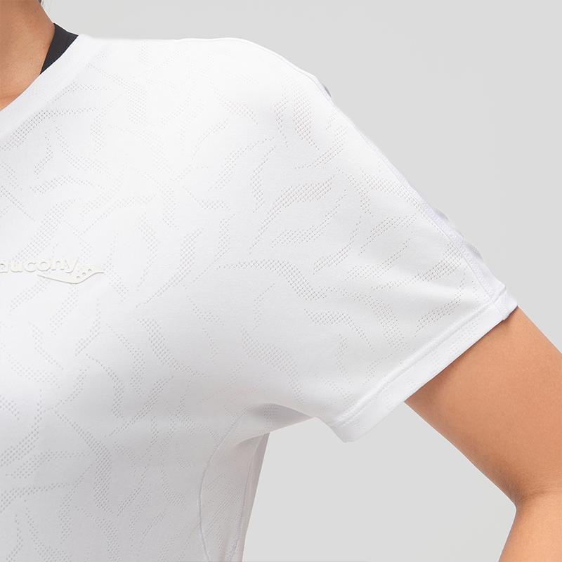 SAUCONY Running Training Lightweight Soft Slim Fit Short Sleeve T-Shirt Women Tops Pearl-White SC1240011B-WT02
