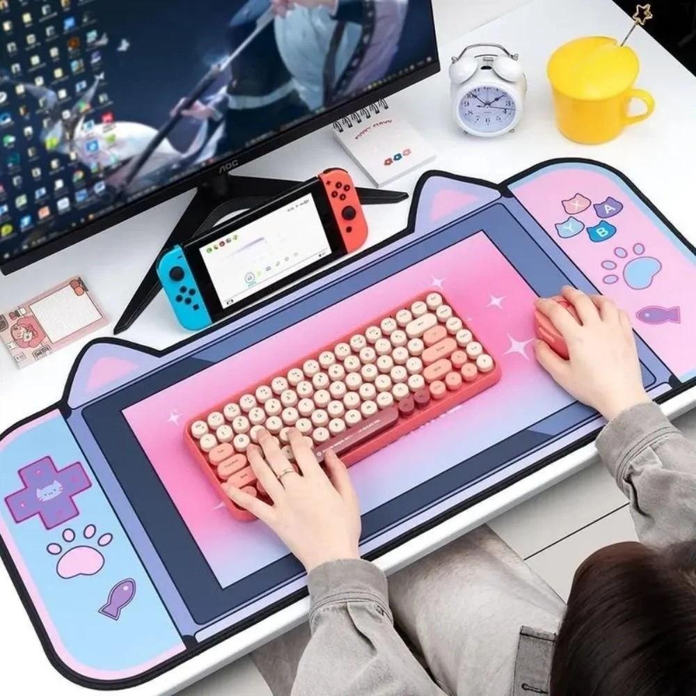 Cat Ear Mouse Keyboard Pad Large Mouse Pad Cute Keyboard Desk Mat For Gaming, Writing,Office