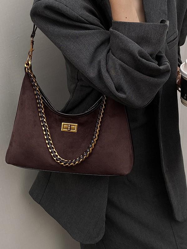 2025 Suede Retro Velvet Women's Crossbody Shoulder Bucket Bag - Large Capacity, Chain Strap, Autumn/Winter Collection