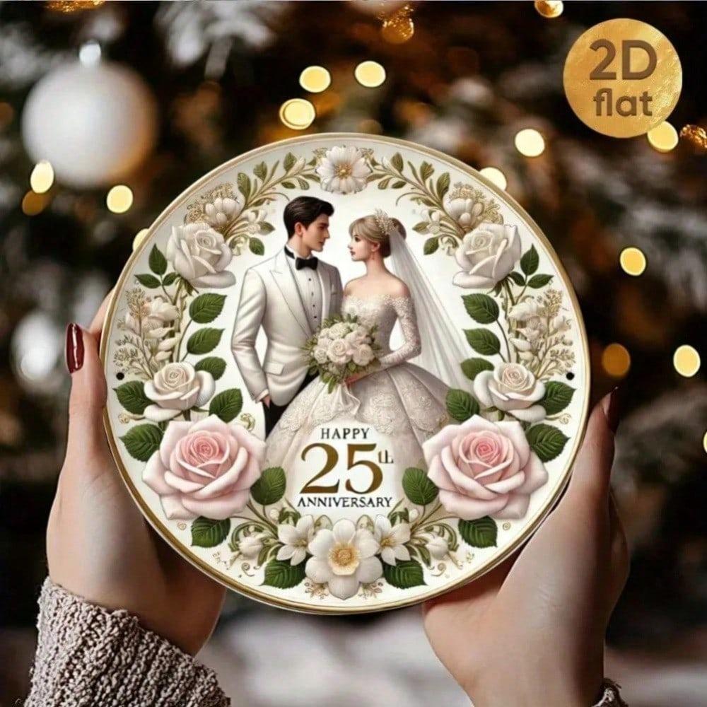 3D Metal Wall Art Silver Wedding Anniversary 25th Rustic 2D Decor Sign For Home Garden Patio Living Room Bedroom Indoor Outdoor