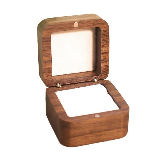 Ringaufbewahrung Aufbewahrungskoffer Samtgefütterte Walnussbox Exklusiver Verlobungsring Holz Quadratisches Design Schmuck