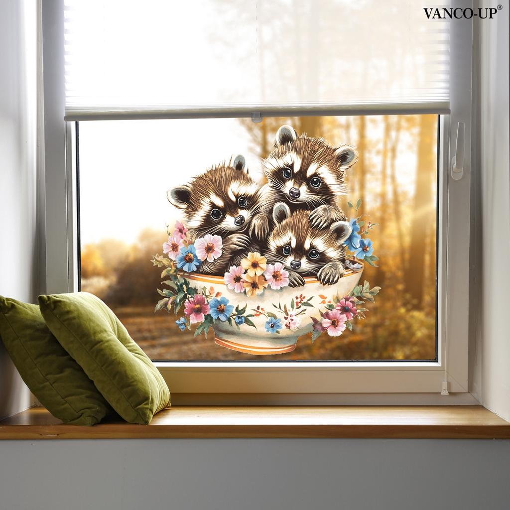Cartoon Animal Floral Butterfly Window Stickers, PVC Static Cling Glass Decals for Window Storefront Home Decoration
