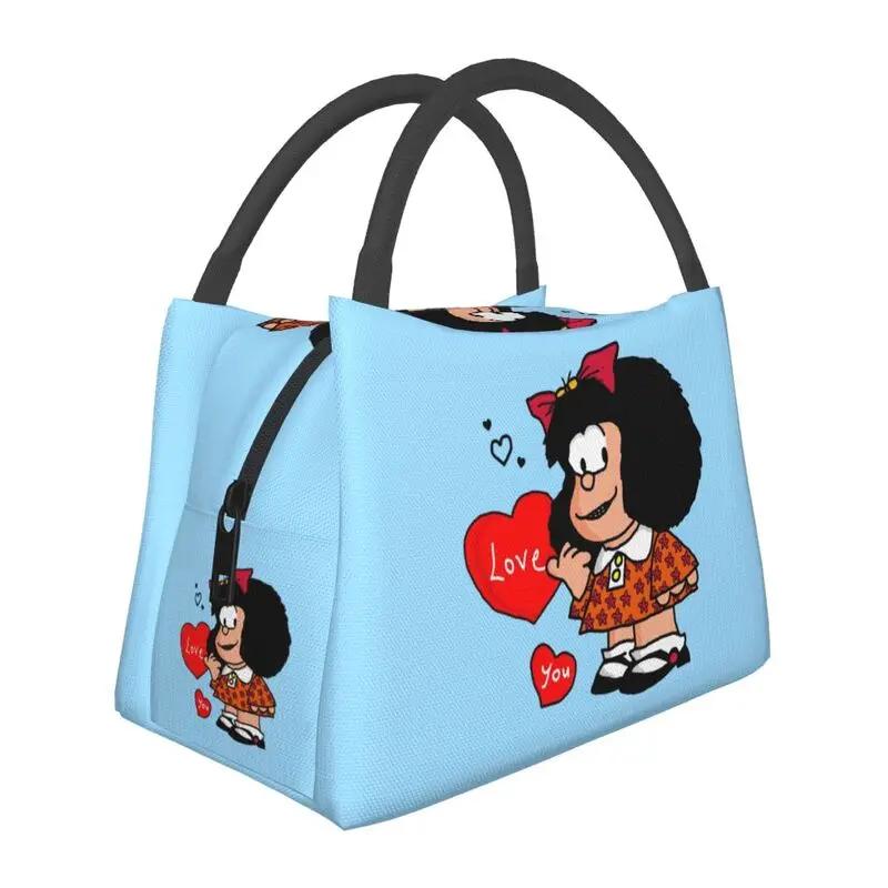 Custom Vintage Mafalda Manga Insulated Lunch Bags for Quino Comic Cartoon Thermal Cooler Bento Box Office Picnic Travel