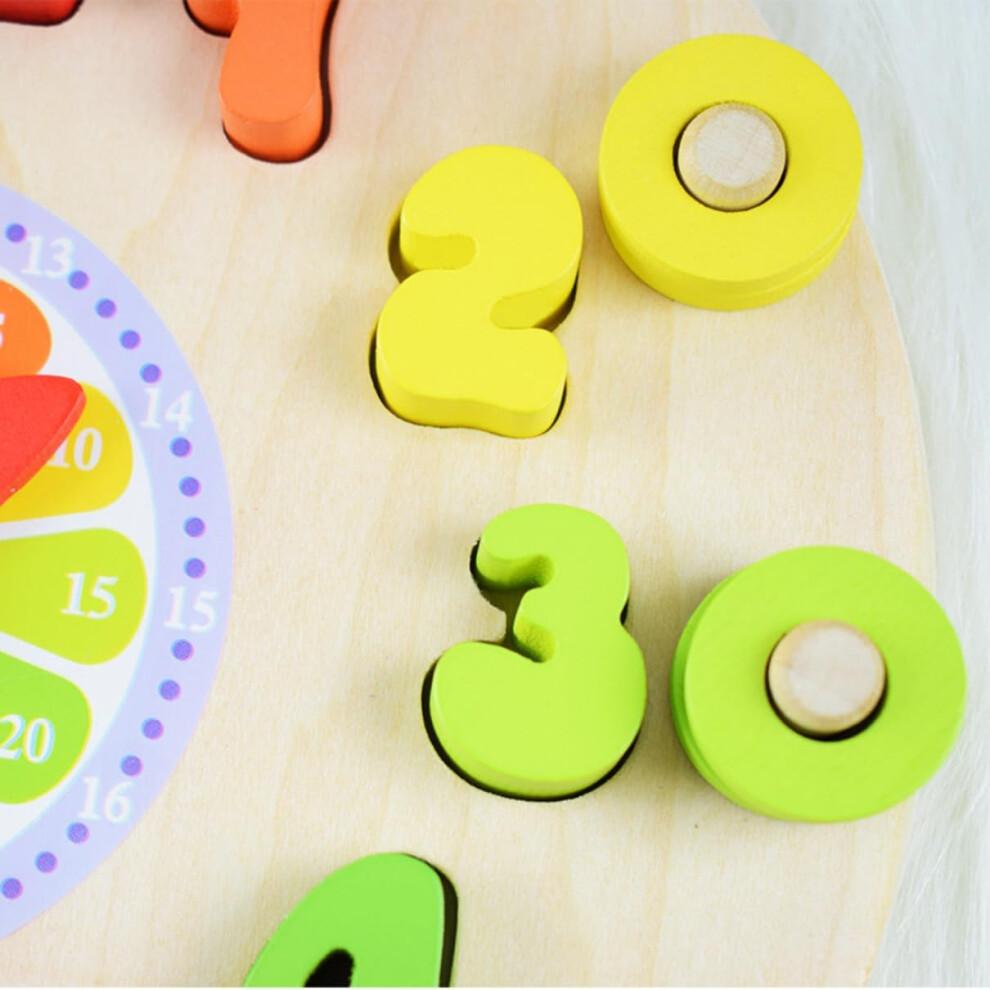 Montessori Clock Digital Wooden Toy for Kids - Colorful Number Math Teaching Aid with Geometric Shape Matching