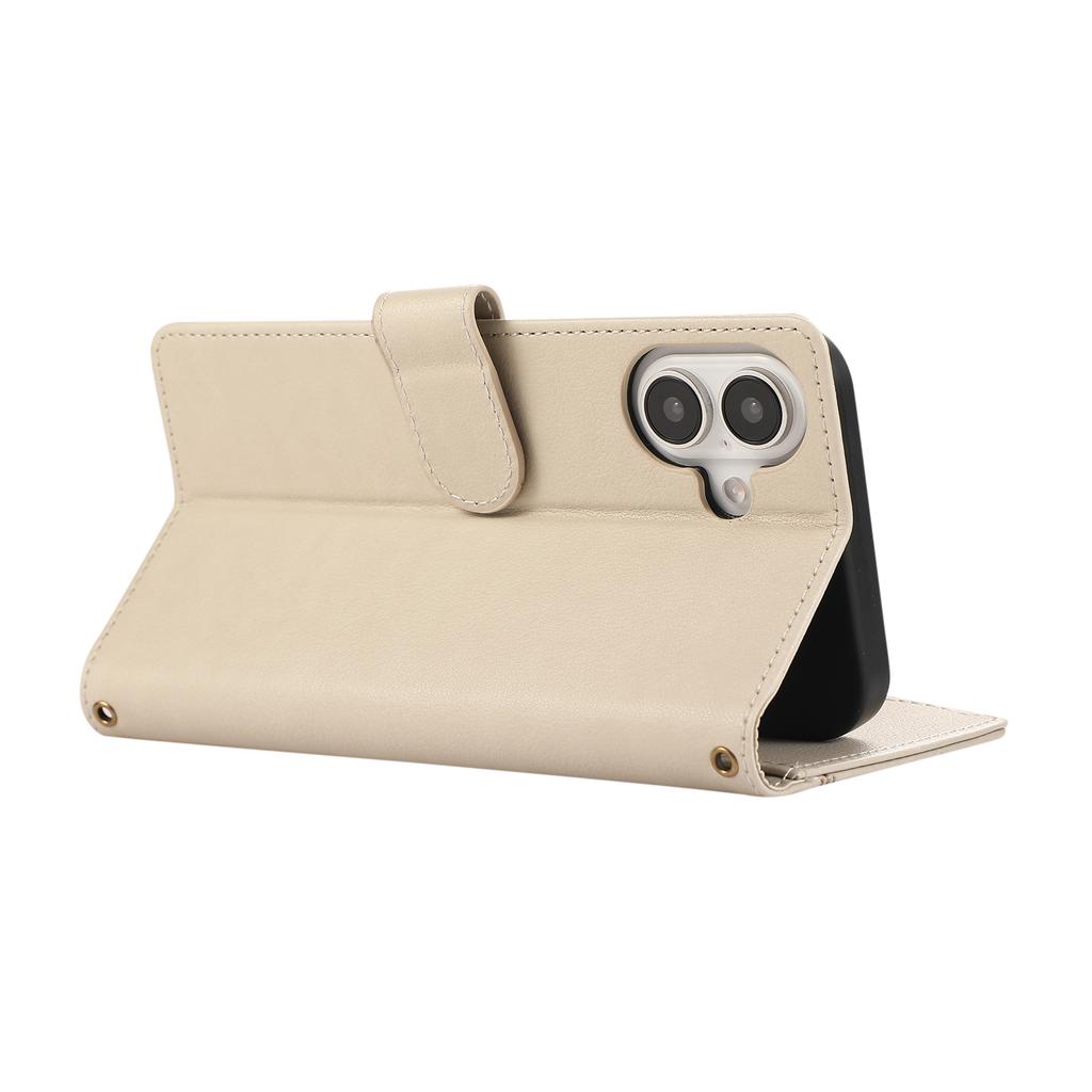 For iPhone 16 Case Multi Card Slots Zipper Leather Phone Cover with Wrist Strap