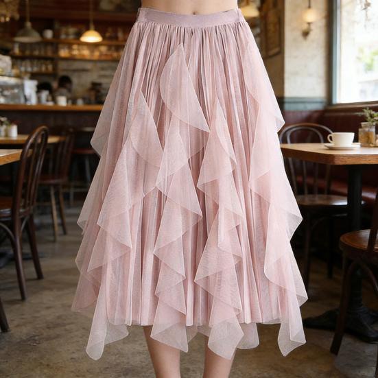 Spódnica Tiulowa Damska Elastyczna Wysoki Stan Linia A Długa Tiulowa Spódnica Bajkowa Zwiewna Warstwowa Wielowarstwowa Maxi