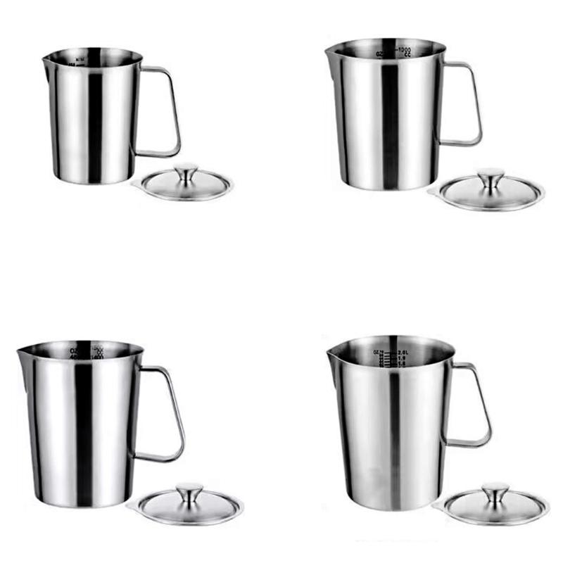 Professional Coffee Milk Jugs 4 Size 500ml 1000ml 1500ml 2000ml Locking Lid Design Durable Nonrust Steel Measuring Cup
