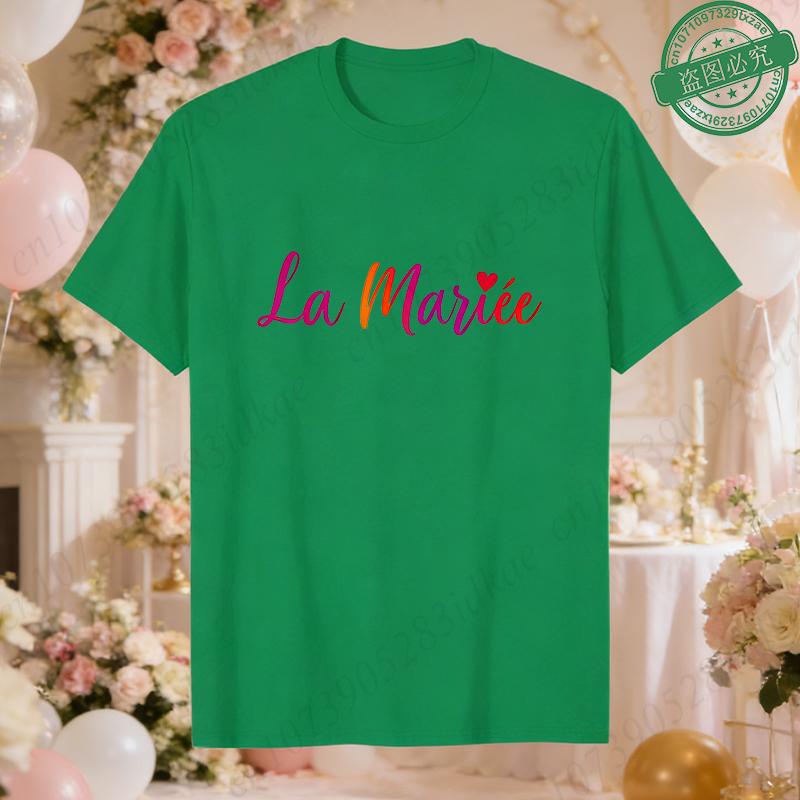 French Women Future Bride Team T-Shirts Colorful Heart Print Short Sleeve Tees for Bachelorette EVJF Party Bridal Wedding Squad