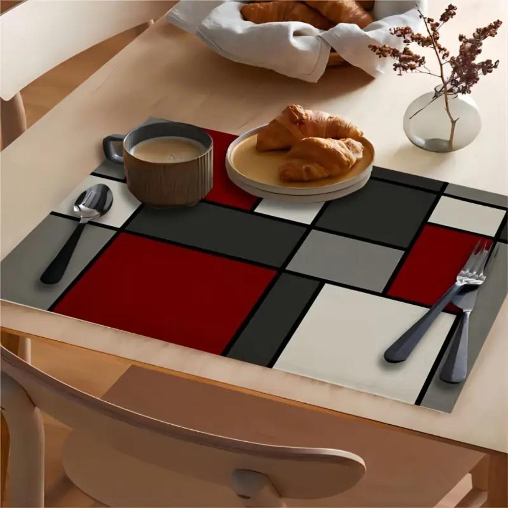 6 Piece Plaid Pattern Geometric Aesthetic Placemat Waterproof Dinning Table Mat  Restaurant