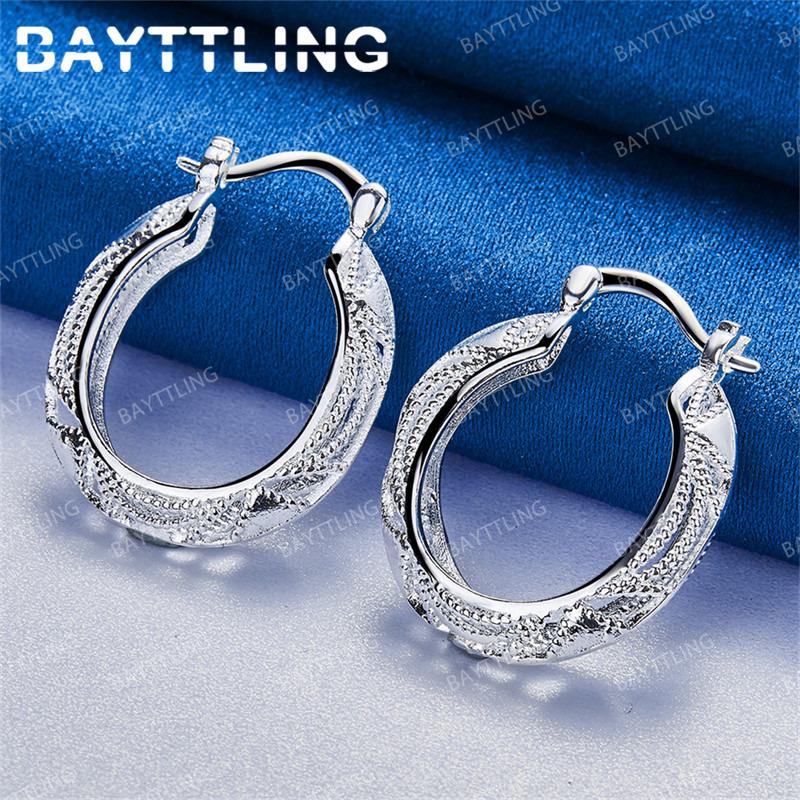 Elegant 925 Sterling Silver 30MM Exquisite Hollow Round Earrings Women's Luxury Wedding Gift Jewelry Accessories