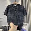 T-shirt Girocollo Manica Corta Tie Dye a Contrasto Minimo, Vestibilità Larga, di Nicchia, per l'Estate da Uomo, Maglietta Versatile Slim Fit