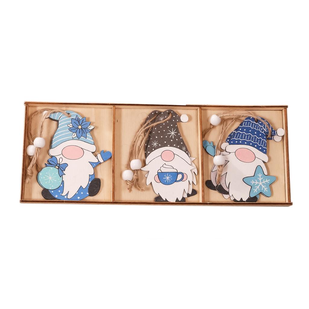 Christmas Tree Ornament Three-Panel Faceless Doll Wooden Hanging Pendant for Holiday Decor