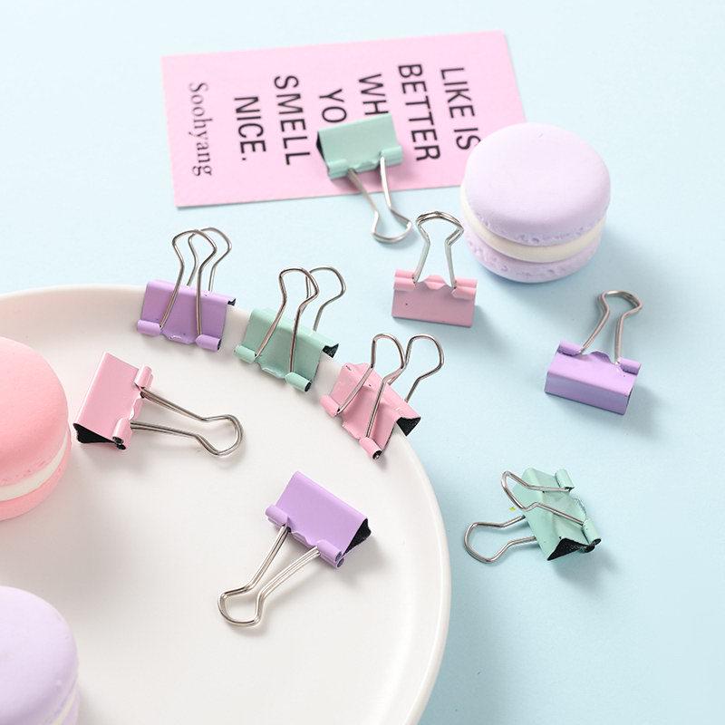 Macaron Color Stationery Set: Paper Clips, Ticket Clips, Stapler, Thumbtacks, and Binder Clips