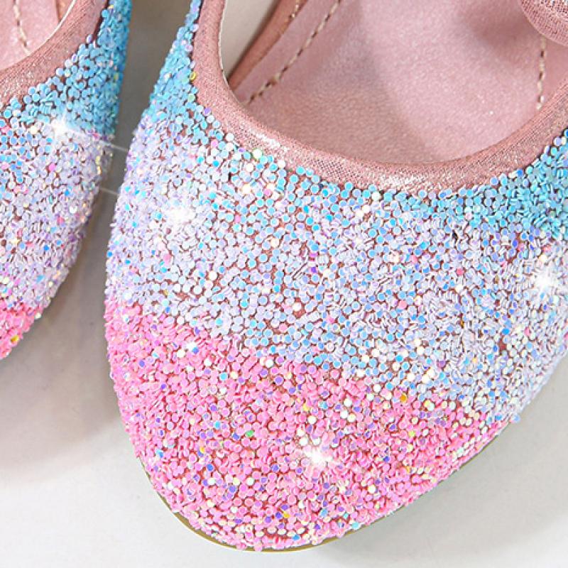 TWINFLAMES Mädchen Lederschuhe Prinzessin Schuhe Kinder Schuhe Runde Zehen Weiche Sohle Große Mädchen High Heel Prinzessin Kristall Schuhe Einzelne Schuhe