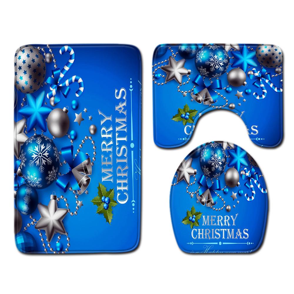 Christmas Printed Shower Curtain Floor Mat Four-Piece Bathroom Toilet Non-Slip Absorbent Carpet Toilet Non-Slip Door Mat