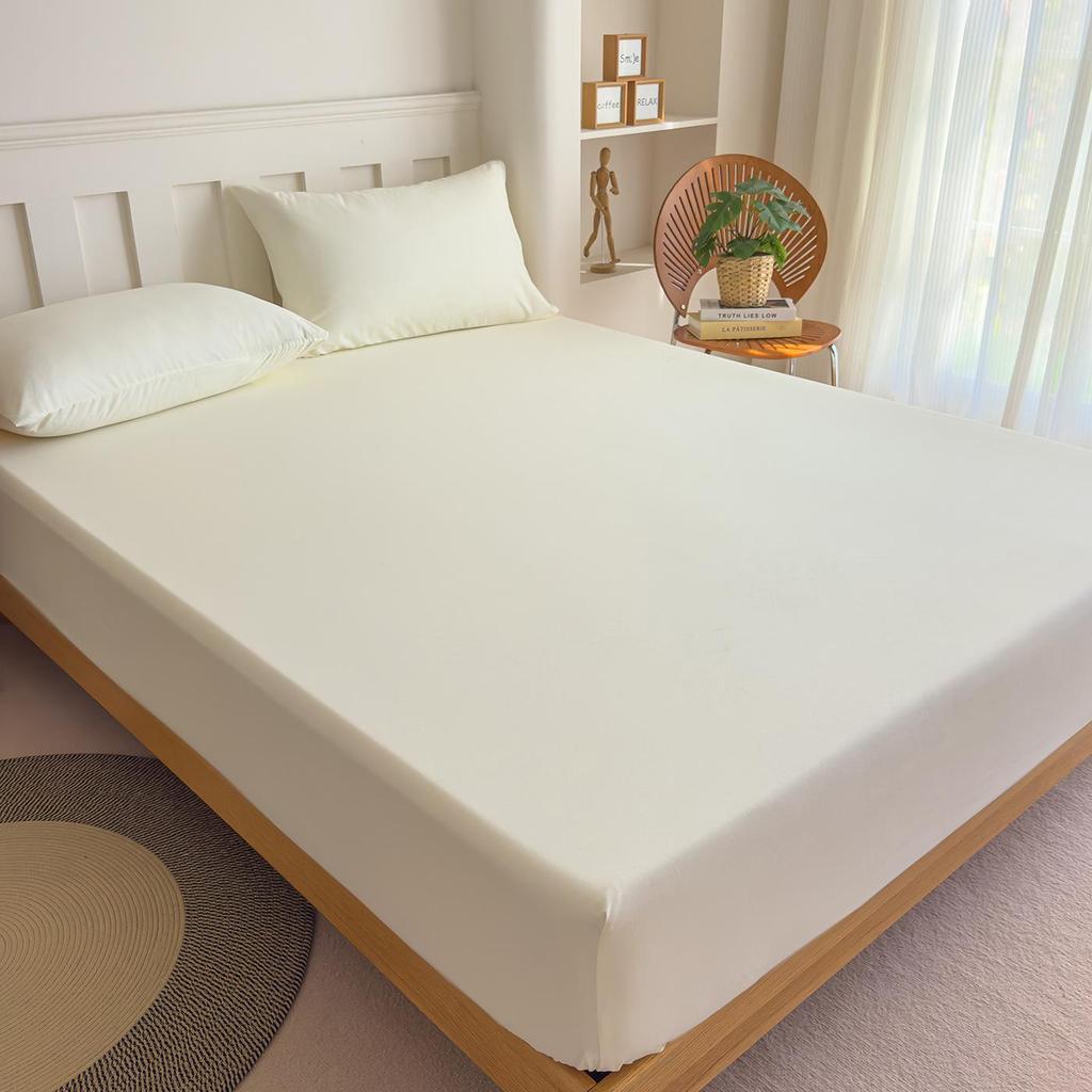 Cross-Border Solid Color Brushed Fitted Sheet Set - Water-Washable Protective Cover & Pillowcase for Simmons, Heat Transfer Compatible