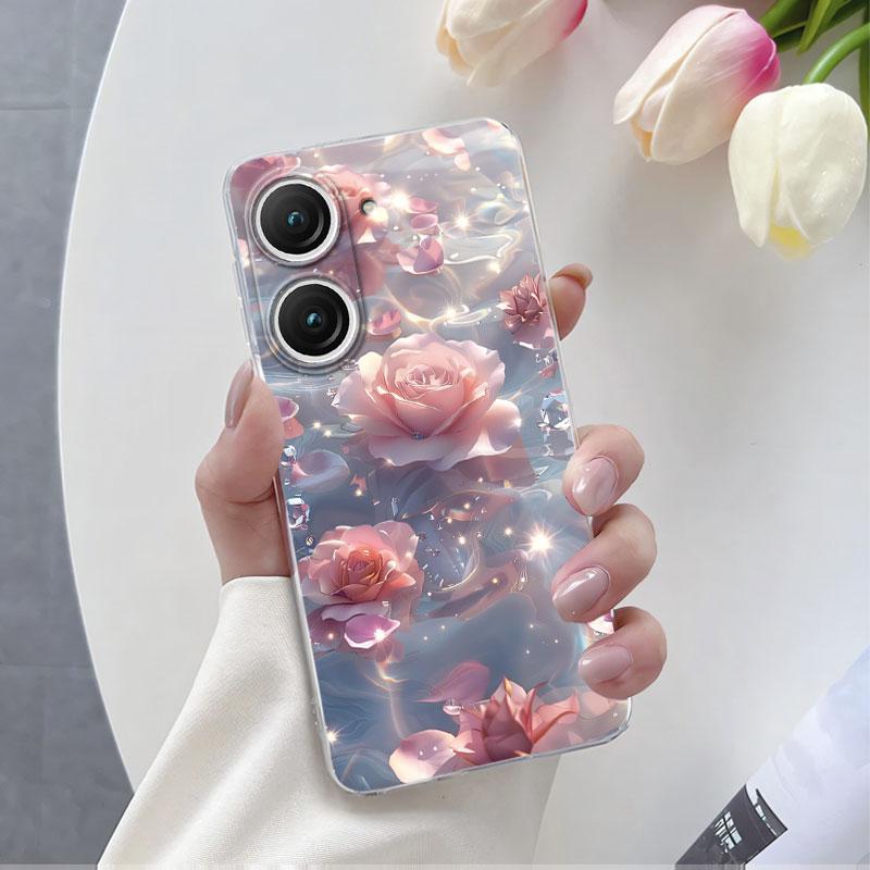 Per Custodia Asus Zenfone 9 10 Custodia Lussuosa Per Asus Zenfone 10 Marmo Fiore di Farfalla Cover Protettiva Trasparente in Silicone Morbido
