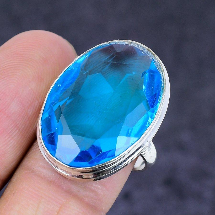 Swiss Blue Topaz Gemstone Handmade 925 Sterling Silver Jewelry Ring Size 6 Z6Q30