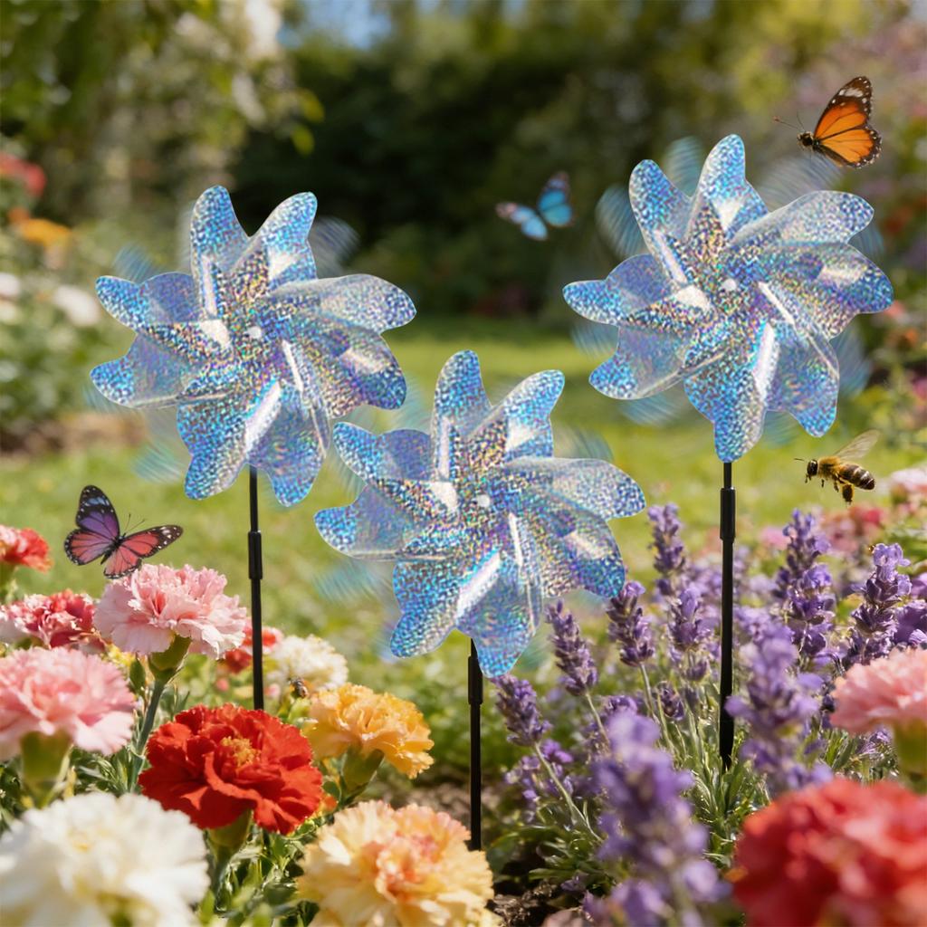 Bird- Windmill — -Reflective Children's Toy & Outdoor Bird Deterrent For Balconies And Gardens (8- Windmill)