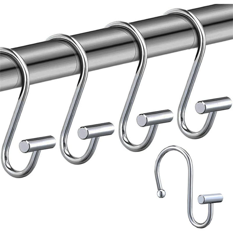 12Pcs Shower Curtain Hooks Rustproof Corrosion Resistant Strong Load-bearing Curtain Rings S-Shaped Electroplated Curtain Hooks