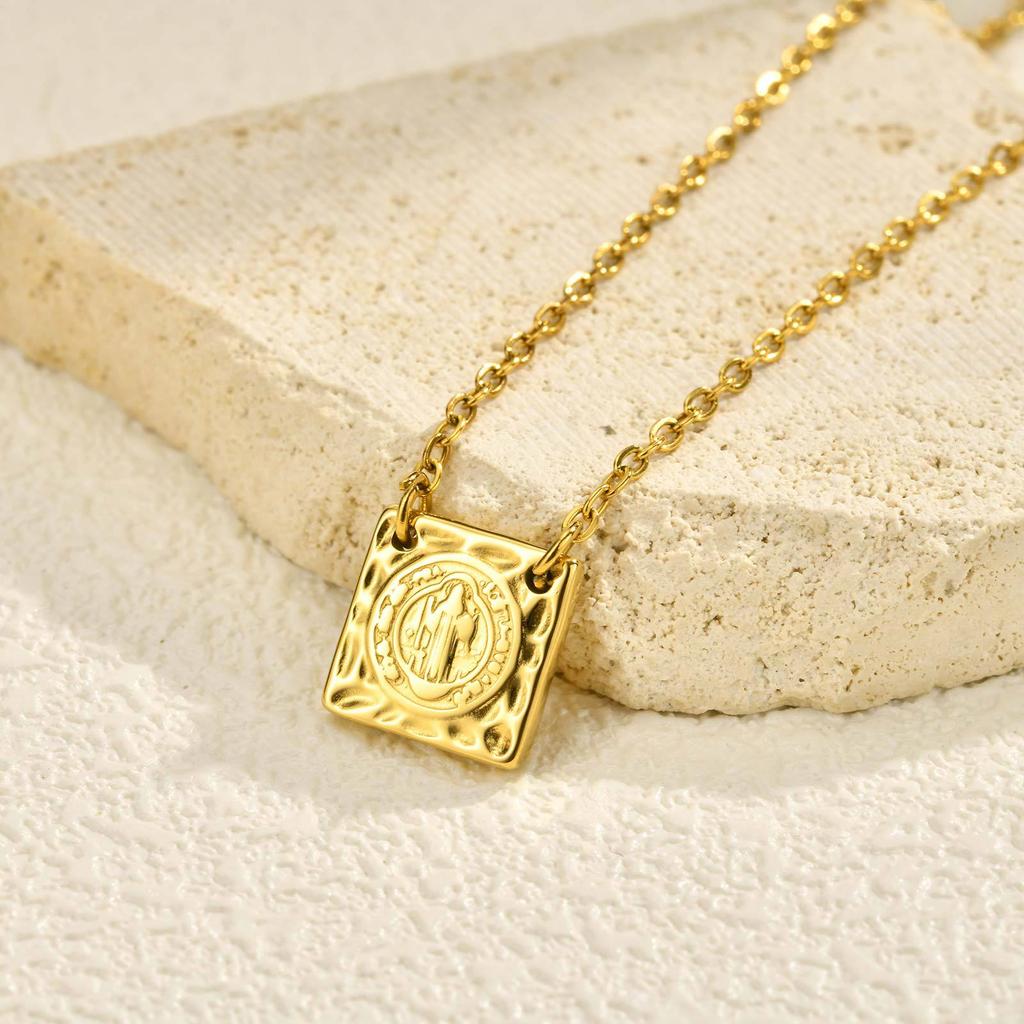 Jewelry 18K Gold Plated Stainless Steel St. Benedict Square Pendant Necklace Women'S Jewelry Nc-2570
