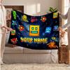 Geometry Dash Personalized Flannel Blanket, Custom Printed Text Name, Warm Soft Blanket For Couch Bed
