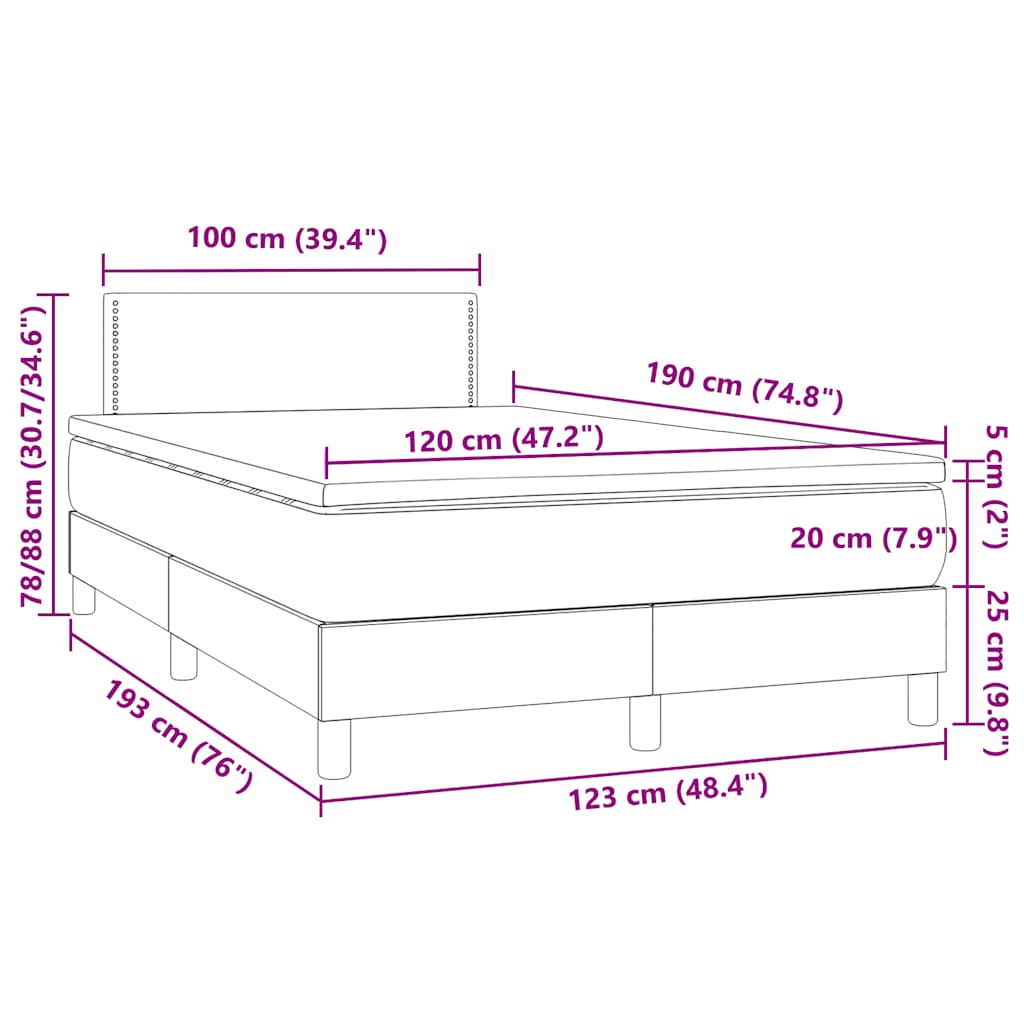 Box Spring Bed with Mattress & LED Light Grey 120 x 190 cm Artificial Leather
