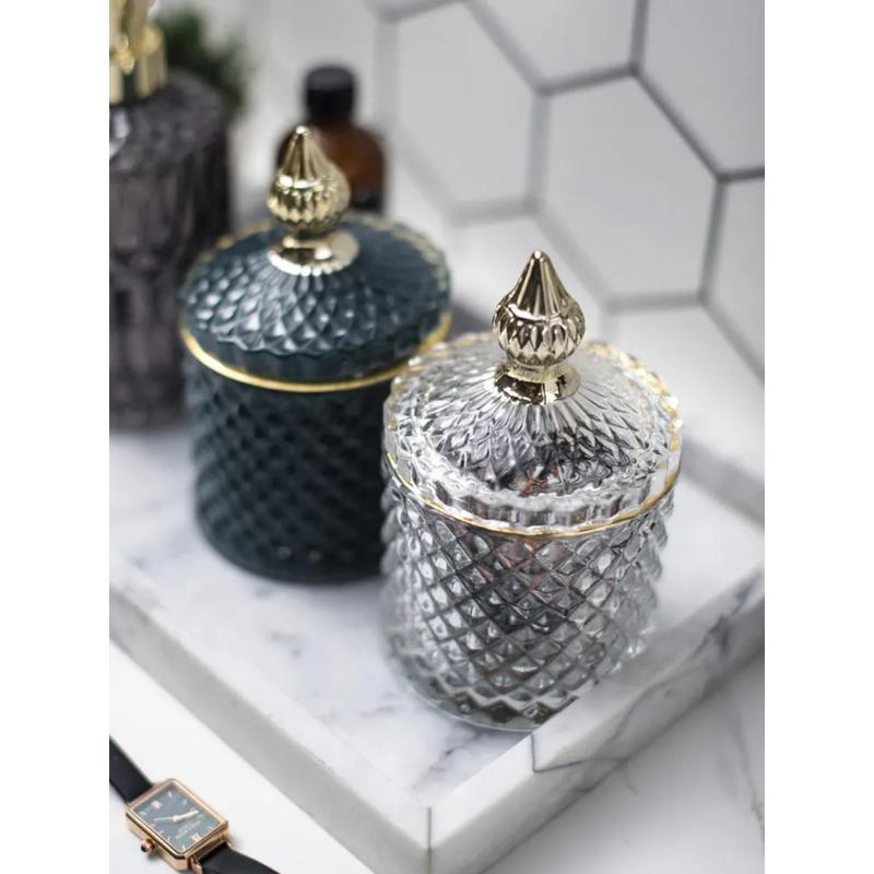 Nordic Bathroom Decoration Makeup Organizer Containers Glass Storage Box Jewelry Organizer Cotton Pad Holder Cotton Swab Holder