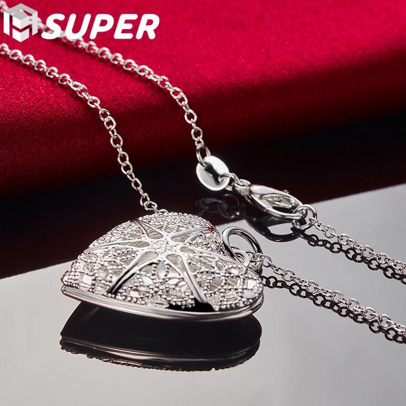 925 Sterling Silver Photo Frame Pendant Necklace Jewelry