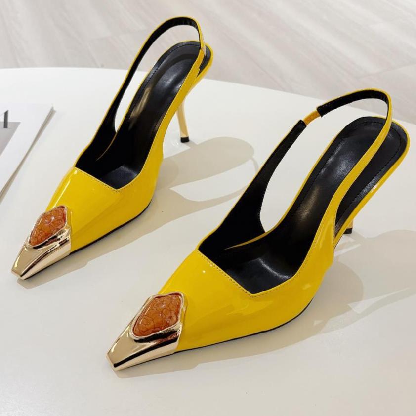Summer Set Diamonds Design Luxury Heels Womens Elegant Pointed Toe Thin Heel Slingback Sandals Wedding Shoes Zapatillas De Mujer