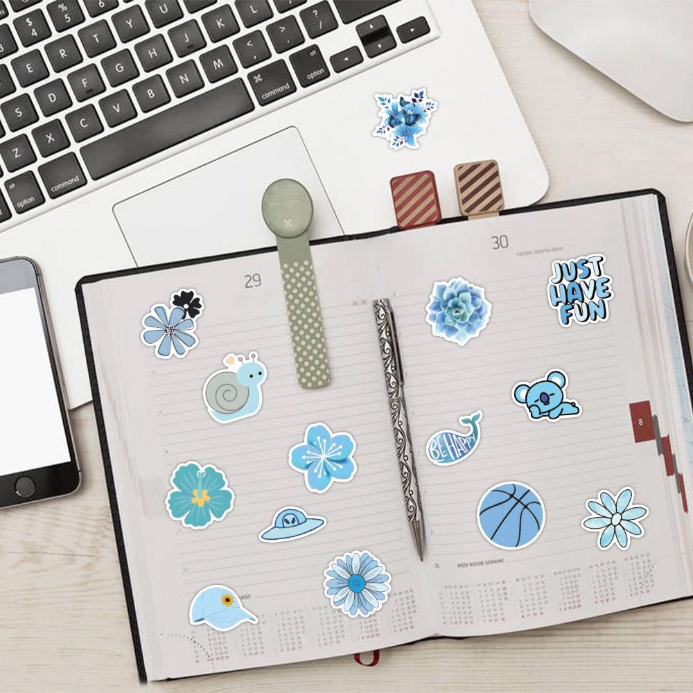 60 New Blue Blue Doodle Stickers Decorative Helmet Mobile Suitcase Personalized Waterproof Stickers