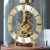 Luxury Mechanical Desk Clock with Glass Dome Black Walnut Solid Wood Base Light Home Office Decor Timepiece Ornament