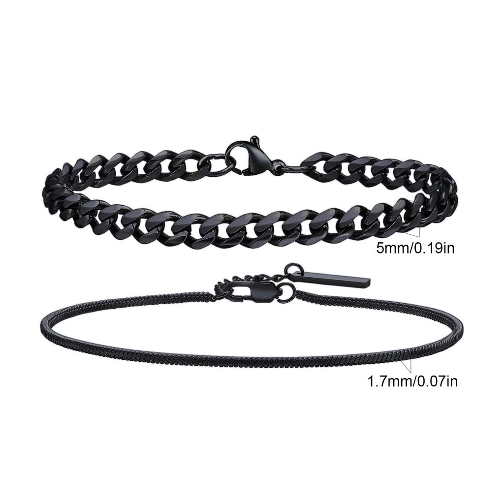 2pcs Men's Chain Bracelets,Stainless Steel Silver Gold Black Color Twist Rope Chain Wristband,Trendy Cuban Link Chains Gift