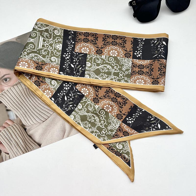Double-sided Long Strip Small Silk Scarf Women's Professional Wear Spring and Summer New Decorative Small Scarf Tied Hair Band Streamer