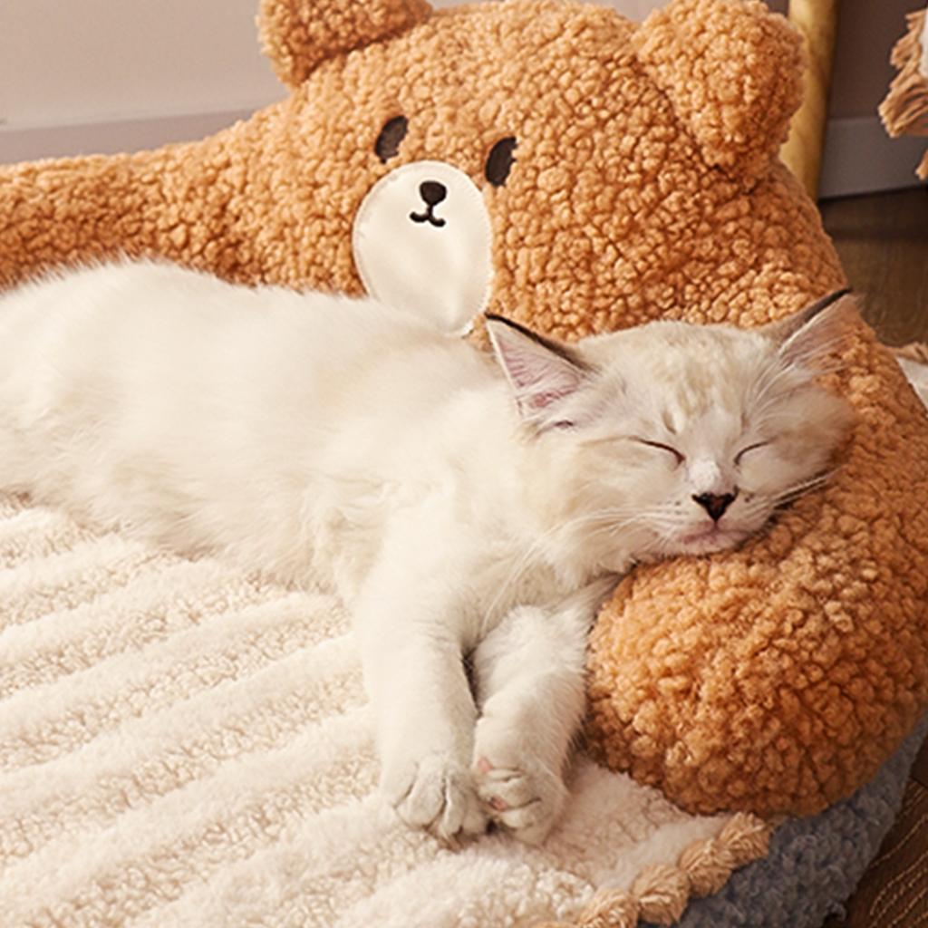 Cat Bed Winter Christmas Cat Warm Pad High Backrest All Seasons Hug Design Washable Cozy Non Slip For Cats Dogs Pets